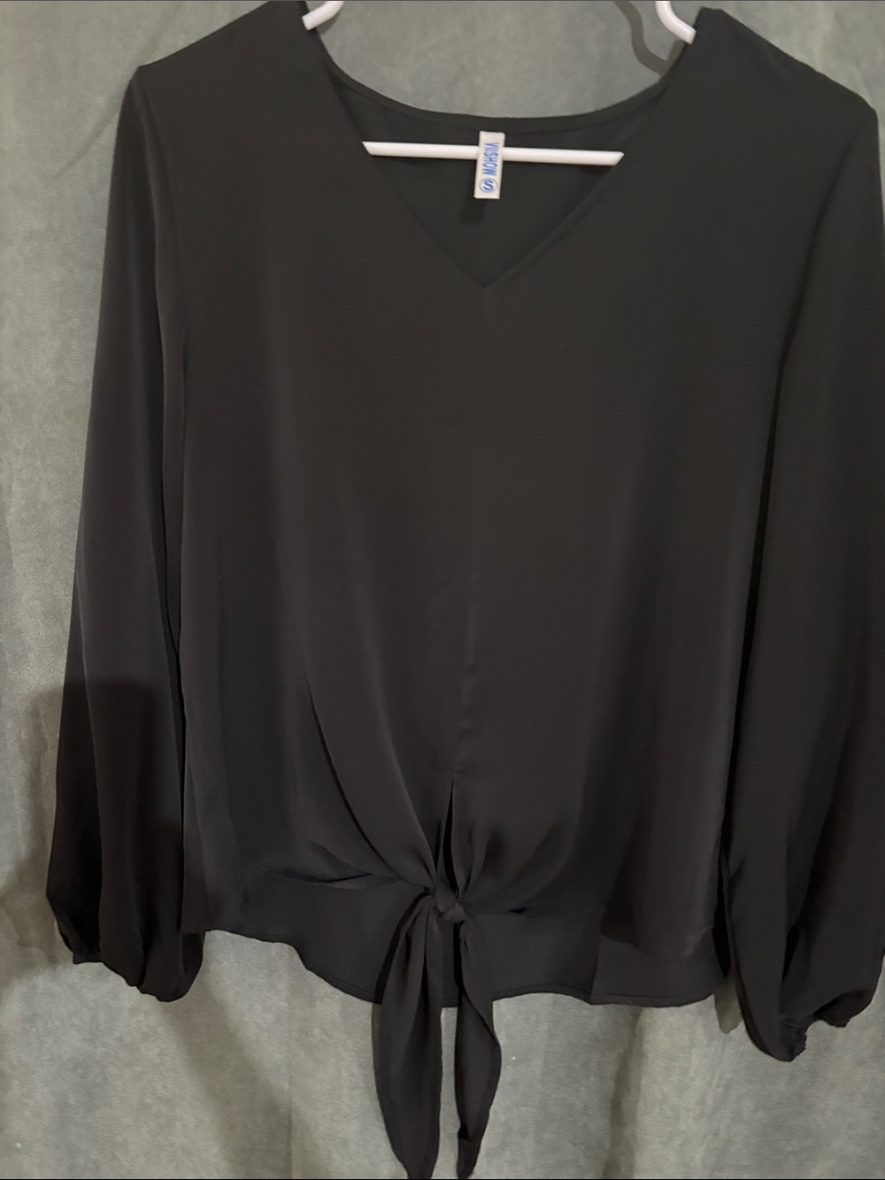 V-Neck Tie-Front Blouse - Black